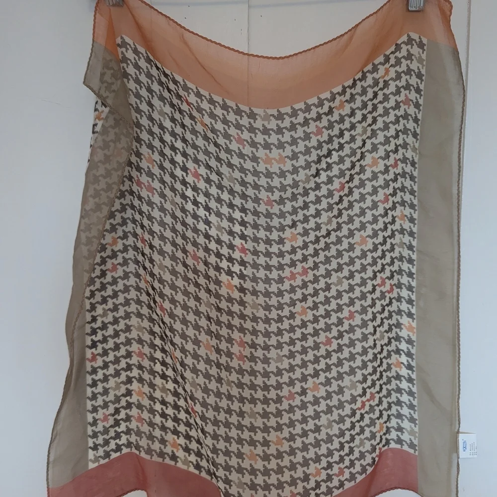 Vintage Scarf Houndstooth Stylish Multicolor brown cream orange Asian Tag